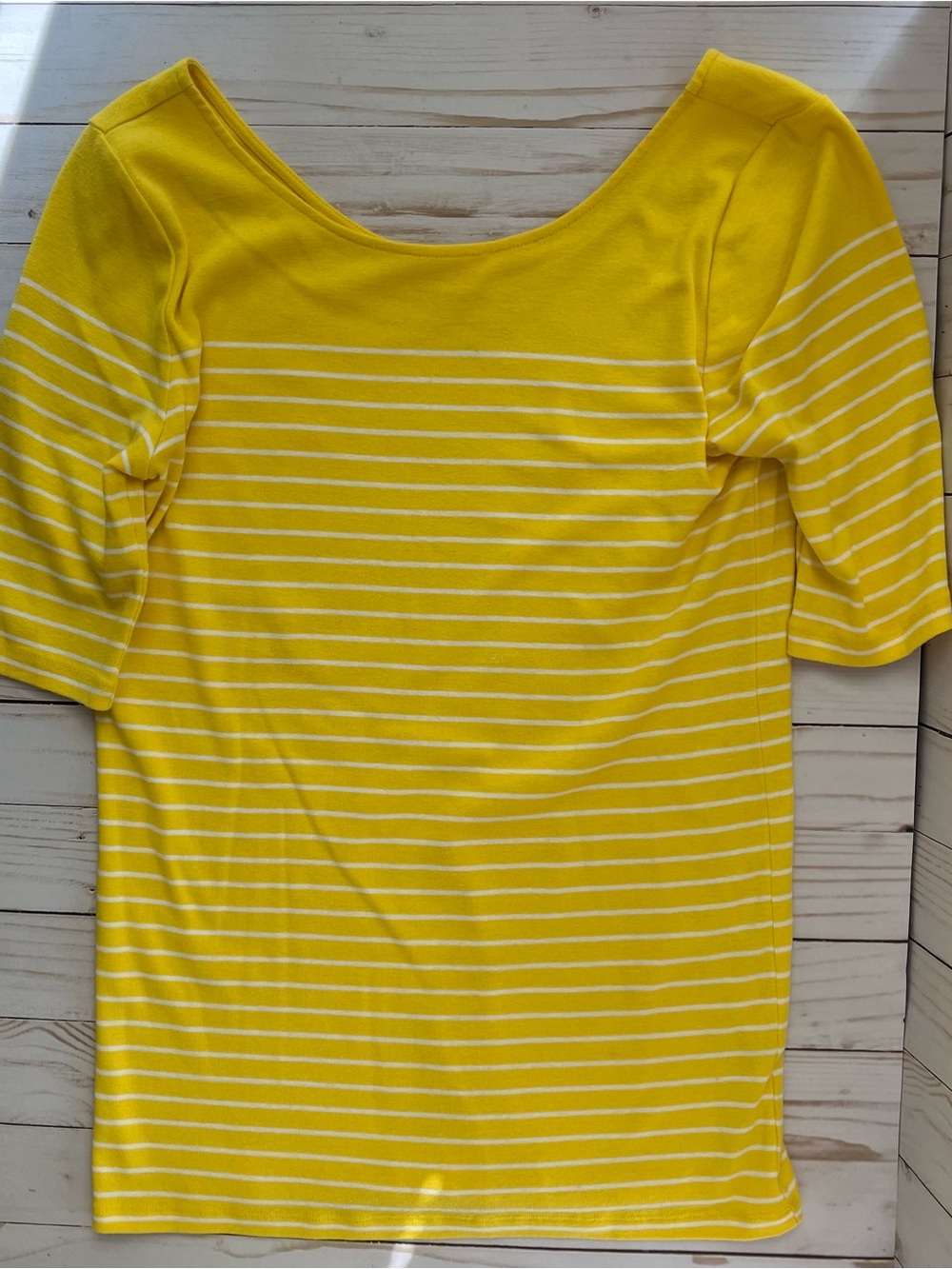 Ann Taylor Yellow & White Striped Scoop Neck Top - Picture 5 of 9